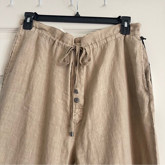Anthropologie Natalia Linen Wide Leg Pants Women’s L High Waist Crop Boho Tan - Picture 6 of 16